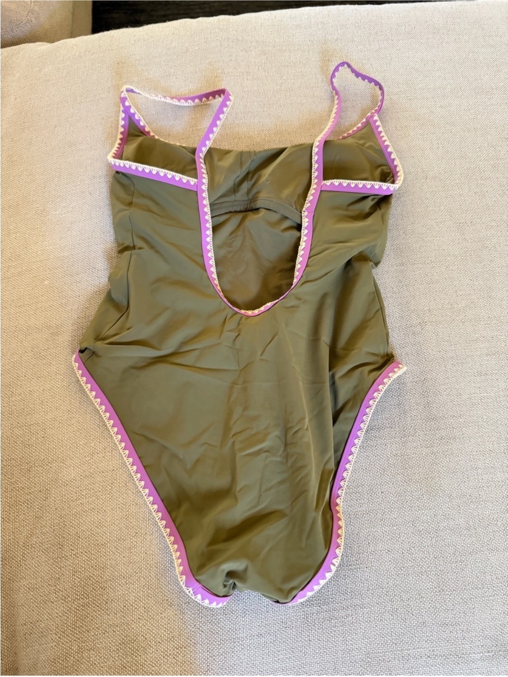 J.Crew Crochet Trim Scoopback One Piece Swimsuit Olive Purple NWT Size 6 - Picture 6 of 6